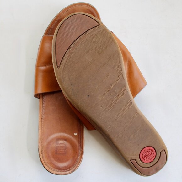 FitFlop Leather Sola Tan Women's Slip-On Platform Sandals Size 10 - Picture 7 of 8